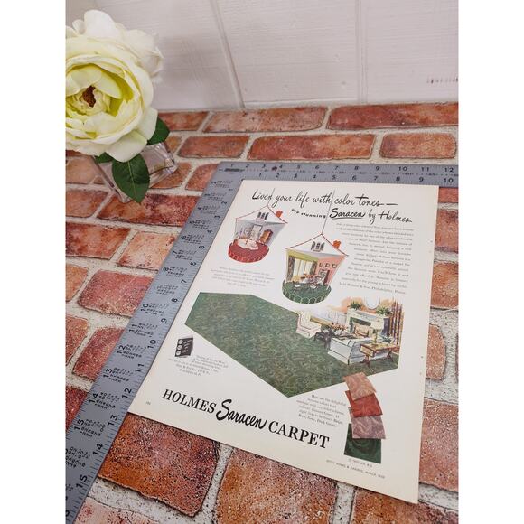 1950 Holmes Saracen Carpet MCM "Liven Your Life with Color Tones" Vtg Print Ad - Picture 5 of 6